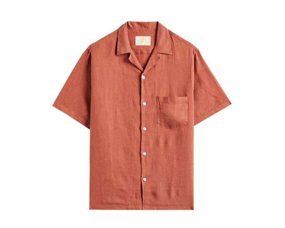 Portuguese Flannel Linen Camp Collar Terracota