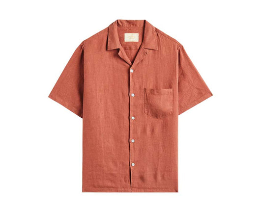 Portuguese Flannel Linen Camp Collar Terracota